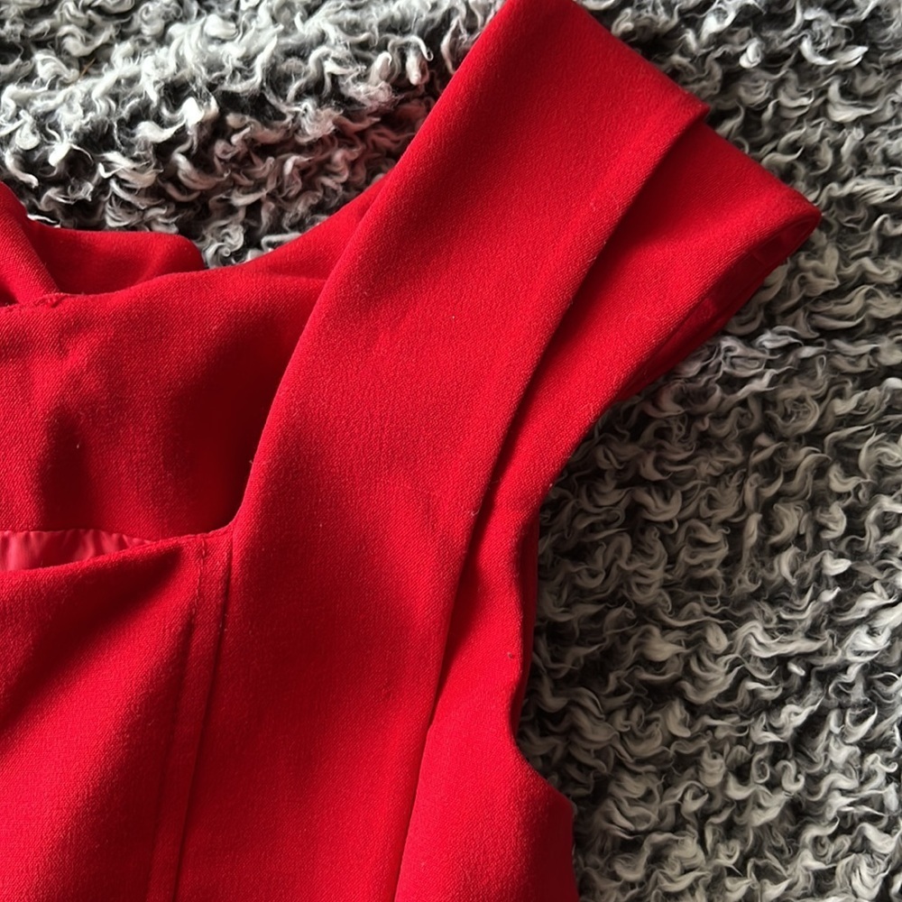 Calvin Klein   Dress  midi  holiday Red   flower detailed collar Size 6   EUC - Picture 7 of 10